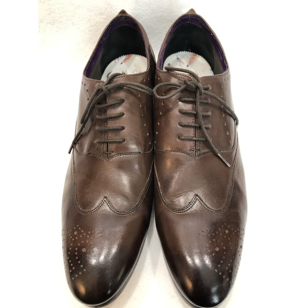 TED BAKER Mens Brown Leather Wingtip Oxford Shoes - Mens Size 13 - Pre-Owned